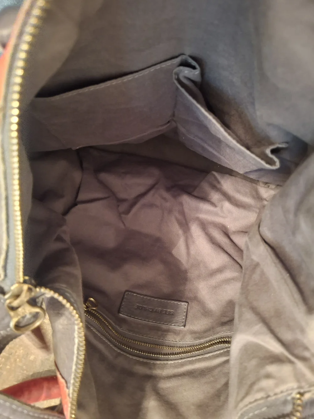 See By Chloé Two-Tone Gray and Rust Leather Hobo Bag